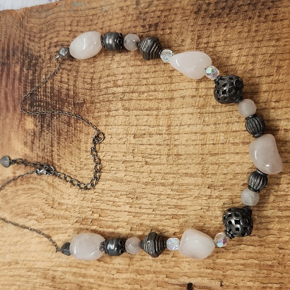 Vintage Sterling Silver Light Pink Stones Beaded Necklace - Picture 3 of 7